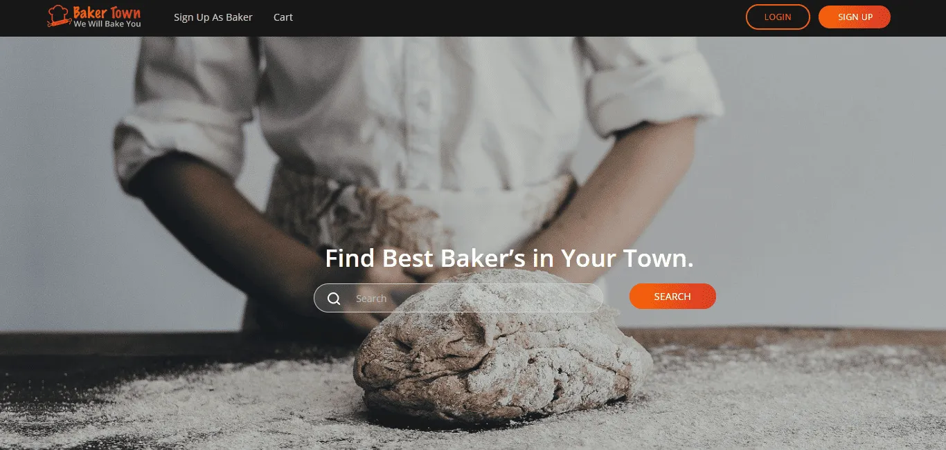 Baker Town (Local Commerce & Ordering Platform) project preview showing online ordering and management system for local businesses, enabling digital storefronts and order processing.